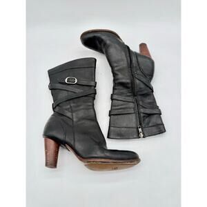 Ugg Caroline Black Leather Women's Slouch Heeled Riding Boots Size 7.5